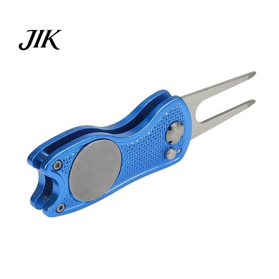 Golf Divot Repair Tool Metal Tool, Green Fork with Pop-up Button & Ball Lightweight Marker, Foldable Accessories for Men Women Compact