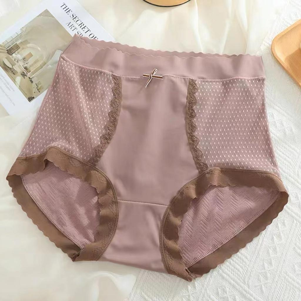 Women's Cotton Briefs Panties High Waist Sexy Lace Bowknot Panties Underwear Lingerie