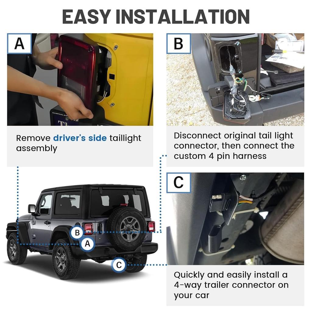 4-контактная проводка для прицепа MECMO для Jeep Wrangler JK JKU 2007-2018, Проводка для фаркопа для Rubicon Sahara Sport Unlimited 2-дверный 4-дверный Прицеп