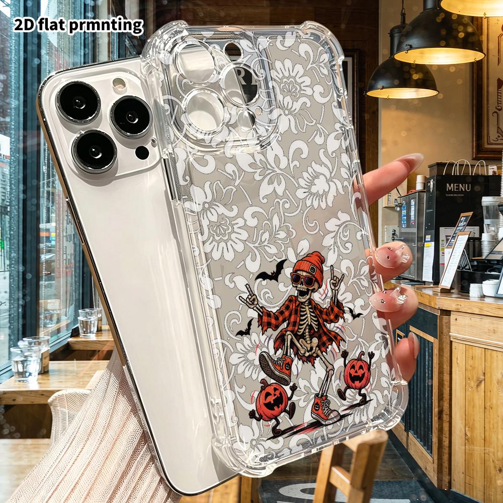 Чехол для телефона: 2D плоский, подходит для iPhone 18 17 16 15 14 13 Pro, прозрачная защита четырех углов, череп с камнями, подарок на Рождество и Хэллоуин