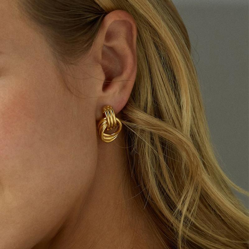 Модные глянцевые трехслойные текстурированные серьги с пересекающимся узлом для женщин, золотистого цвета, из нержавеющей стали, винтажные украшения, подарок