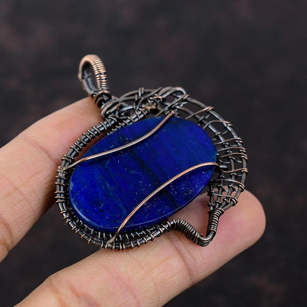 Подвеска из синего огненного лабрадорита, подвеска из медной проволоки с драгоценным камнем, подвеска ручной работы, изящная медная бижутерия, подвеска для подарка, ювелирные изделия с проволочной обмоткой