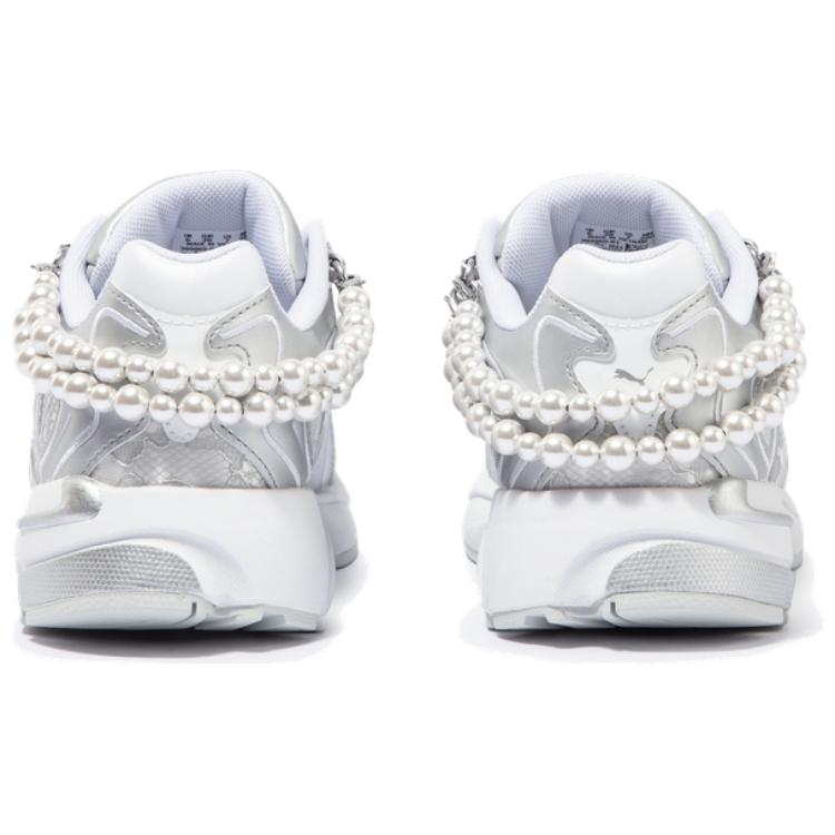 Puma Fabric Synthetic Leather Pearl Lace Casual Comfortable Low-Top Dad Shoes Unisex Sneaker Silver White 399965-01