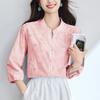 V-neck Embroidered Hollow Seven-quarter Sleeve Shirt Women's Spring and Summer New Pure Cotton Temperament Simple Top Shirt