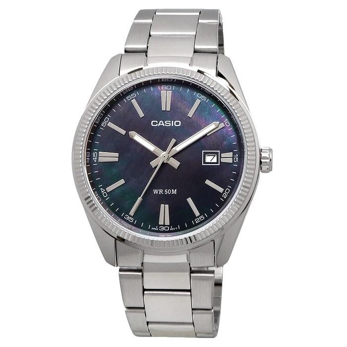 [Casio] MTP-1302DS-1AV Analog Quartz Men's Watch, Silver Metal Band, Black Mother-of-Pearl Dial