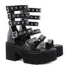 Fashion Gothic Punk Platform Chunky - Heel Sandals | Multi - Strap Buckle Metal - Rivet Edgy Party Footwear