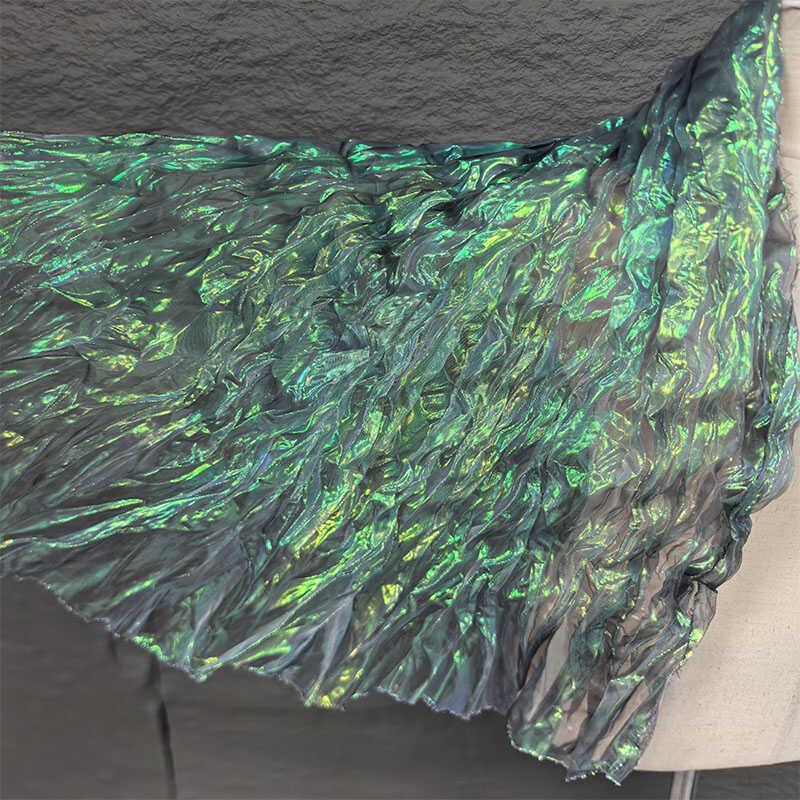 Laser Cut Organza Fabric Gradient Color Mermaid Texture for Wedding Dress Costume DIY Sewing Craft Material Wrinkle Wave Design