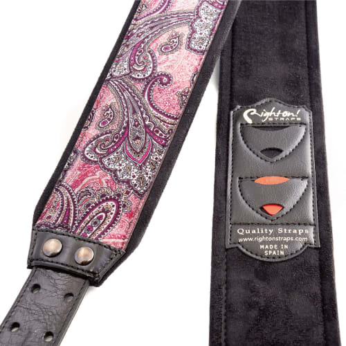 RightOn! STRAPS Guitar Strap, 7cm Wide, 95-150cm Long, PAISLEY VELVET-70 BURGUNDY