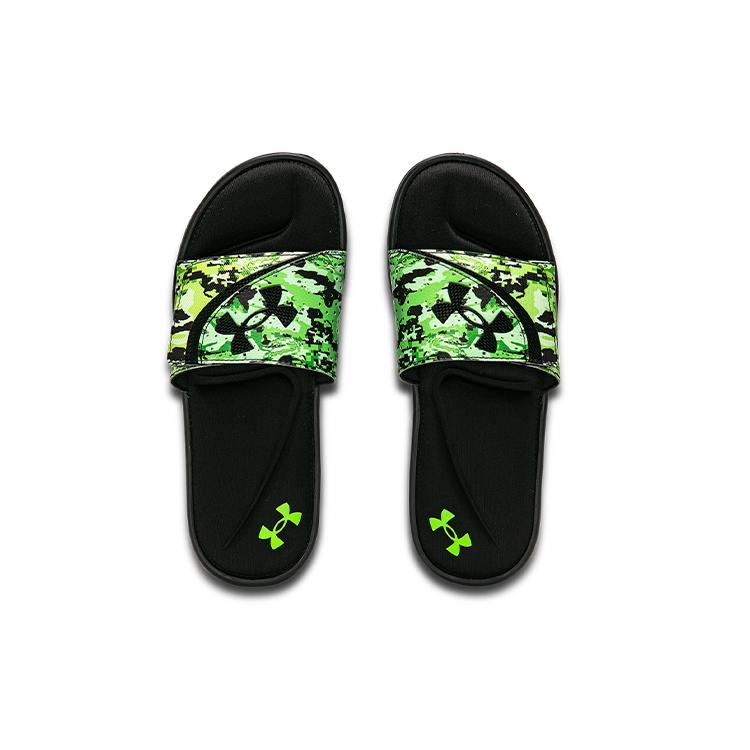 Under Armour Ignite 6 Graphic Strap Slide 'Black Green Citrine Camo' 3024450-001