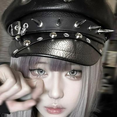 Берет с заклепками для дерзких девочек, Харадзюку, Крутой, Панк Лолита, Готические черные кожаные кепки из ПУ,