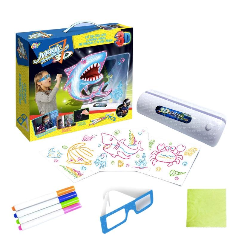 Kid LED Luminous Blackboard Dawing Toy 3D Colorful Light  Art Doodle Board Marker Pen Writing Pad Montessori Education Toy Gift