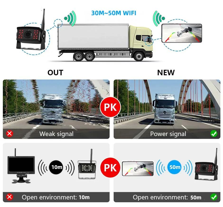 Беспроводная камера заднего вида WiFi для грузовиков, автобусов, 12 В~24 В, автомобильная ИК-камера заднего вида с функцией ночного видения HD, подключение к телефонам Android и IOS