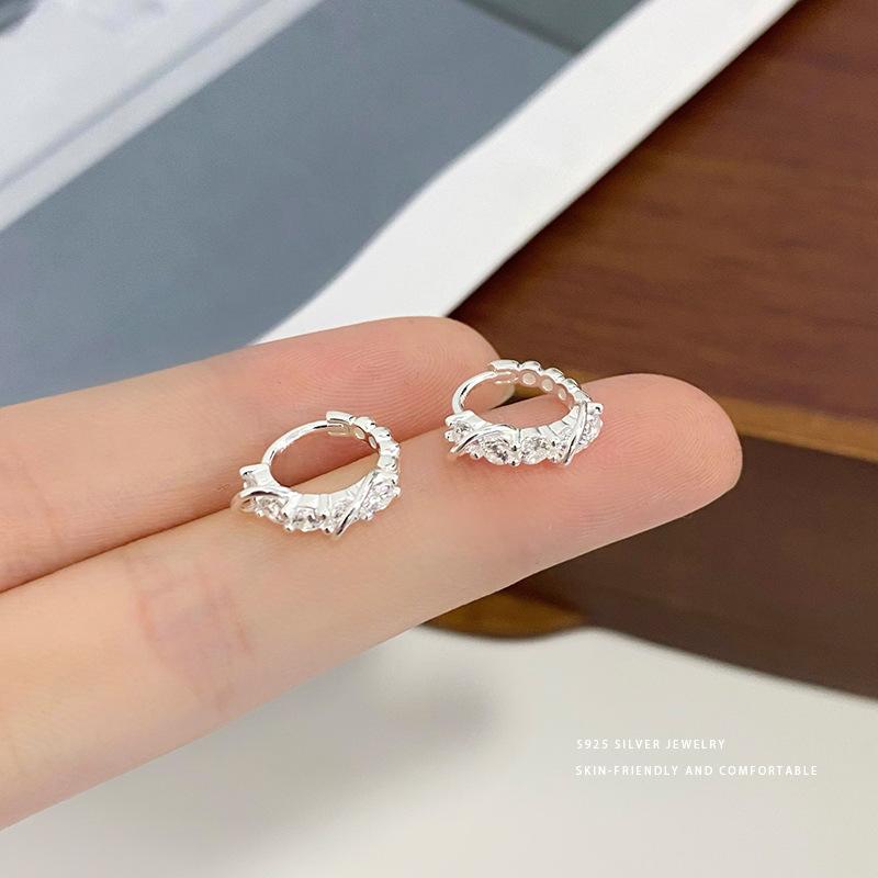 Fashionable Wrapped Zircon Earrings for Women Simple Niche Daily Earrings Temperament Earrings High-end
