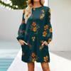Fashion Womens Long Sleeve A Line Dress Fall Casual Pullover Crewneck Loose Fit Dress With Pockets
