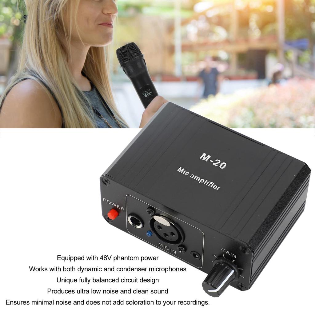 Microphone High Gain Microphone Booster Preamp with 48V Phantom Power for Dynamic and Condenser XLR Output Microphone Preamp for Low Noise Preamp,