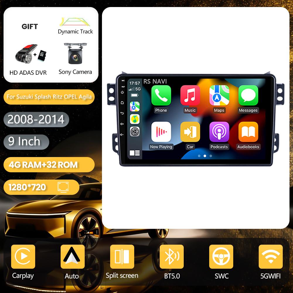 Autoradio stéréo Android 16 pour SUZUKI Splash Ritz OPEL Agila 2008 - 2014, lecteur multimédia BT, radio de voiture avec CarPlay sans fil