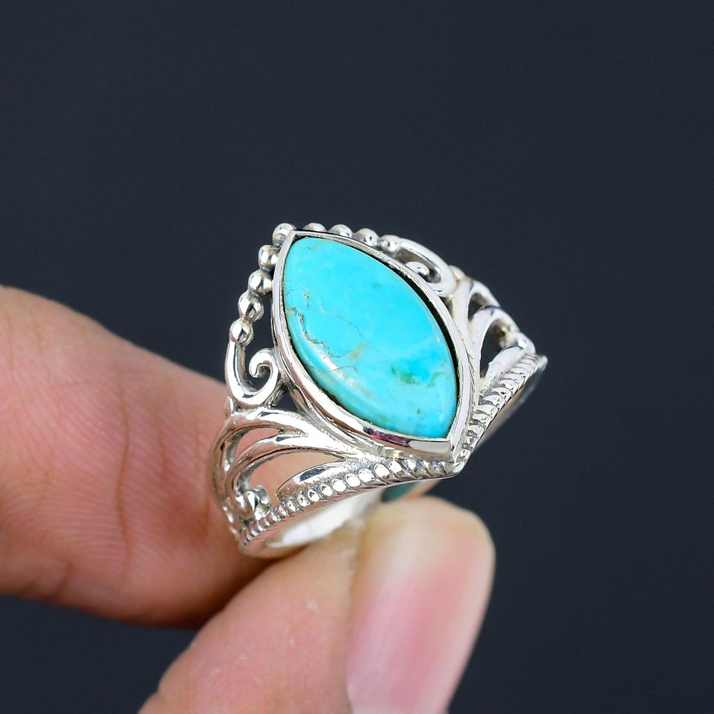 Натуральное кольцо в форме маркизы с медным бирюзовым драгоценным камнем из стерлингового серебра 925 пробы с короной и шевроном для женщин и девочек