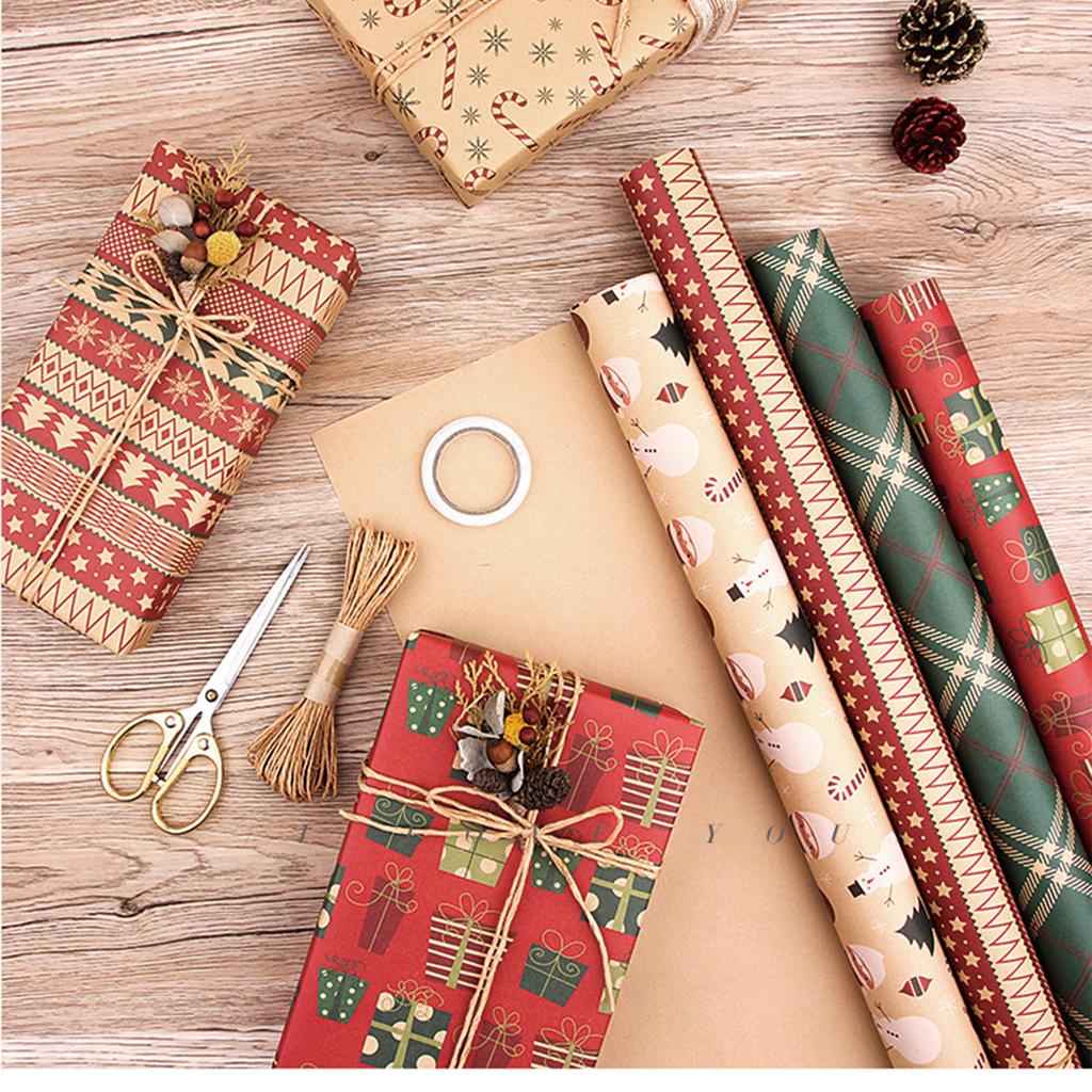 Рождественская оберточная бумага Коллекция рождественских элементов Односторонняя упаковочная бумага Плед-Лось и другие узоры-70смX50см