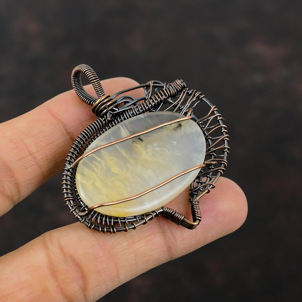 Подвеска из агата с перьями, обернутая медной проволокой, ювелирные изделия из драгоценного камня с перьями, дизайнерская подвеска ручной работы, обернутая медной проволокой, подарок для мамы