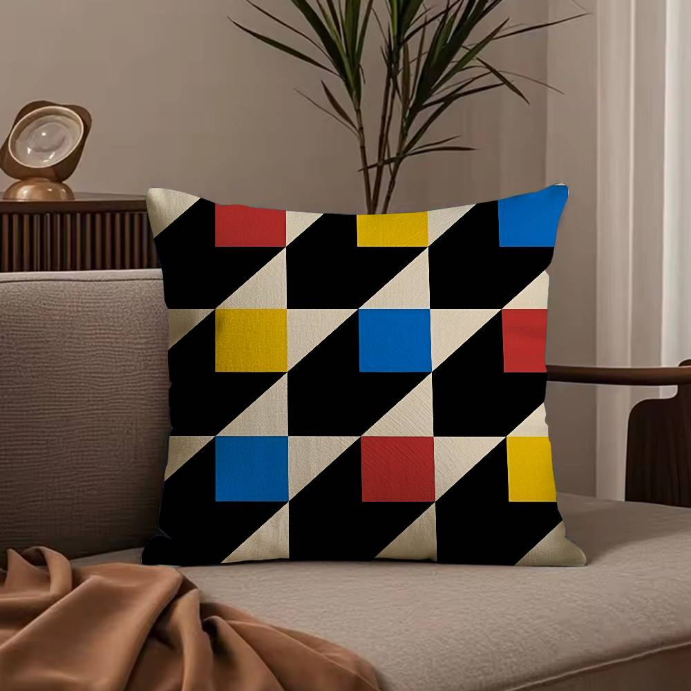 Abstract B-Bauhaus Geometry Pillow Case Anti-dustmite Pillowcase Invisible zipper silky short plush Sofa cushion cover