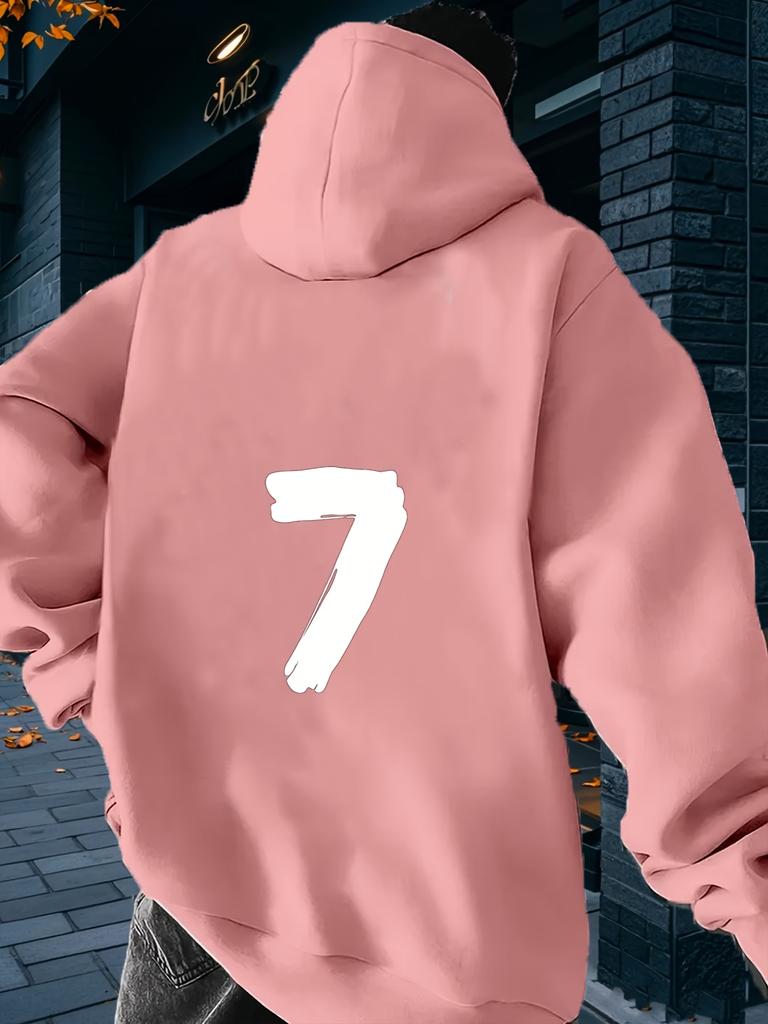 Men's street style hoodie with bold number 7 print - long sleeves, regular fit, front pockets