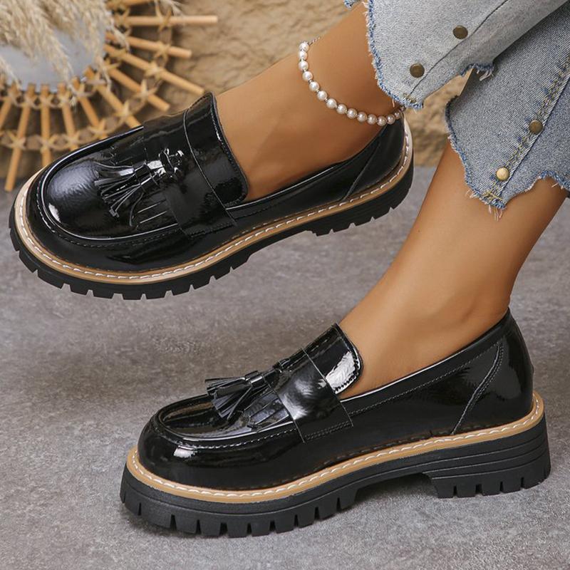 Fashion Women Shoes Casual Tassel Solid Loafers Shoes for Women Spring Autumn 2025 Round Toe Sneakers Women's Loafers Square Heel Shoes