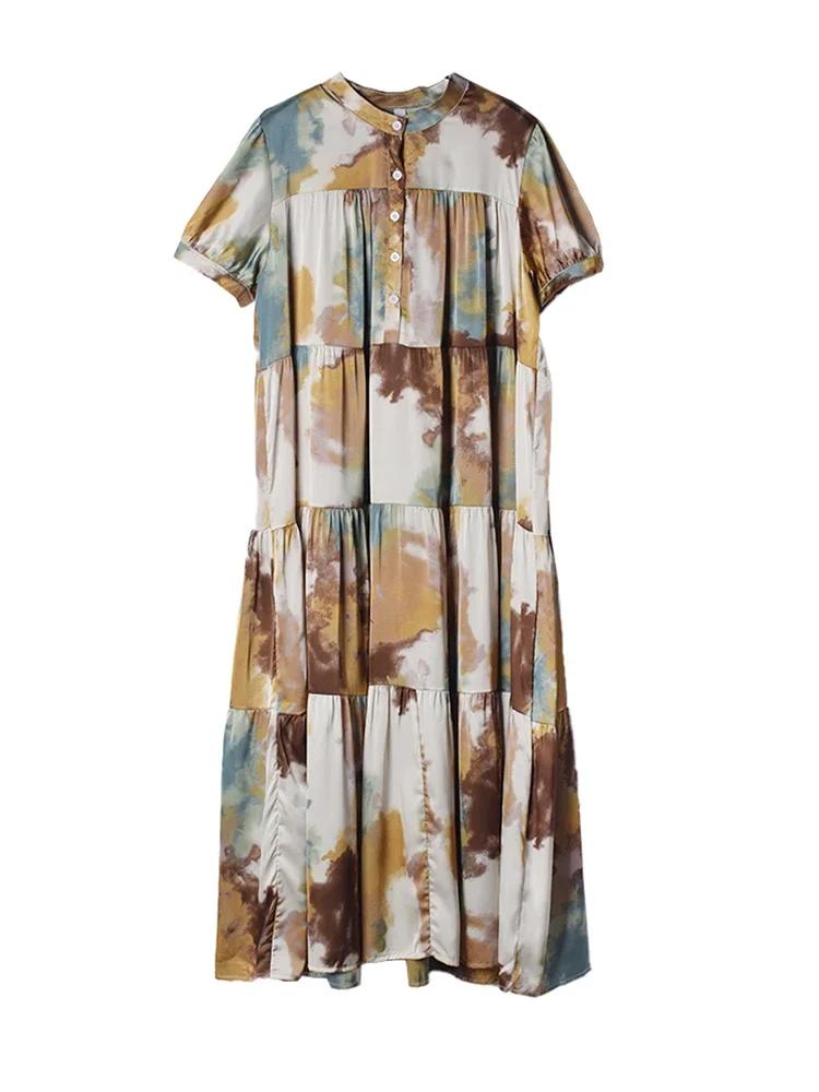 Xitao Повседневное платье с воротником-стойкой и принтом WMD6097