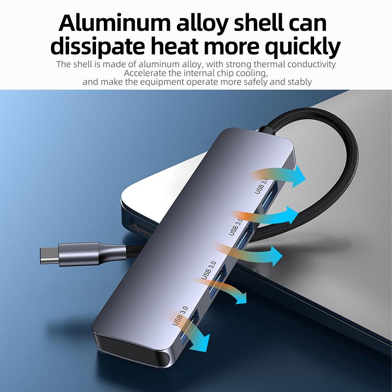 Aluminum Alloy 4 in 1 Type C USB Hub Adapter Usb 3.0*4 Port Usb Adapter