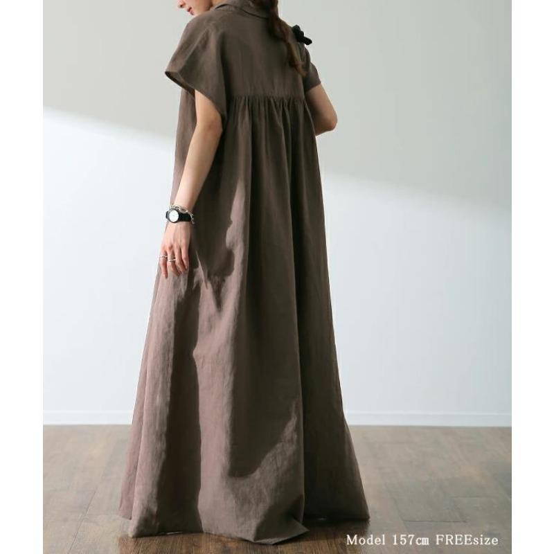 Женское платье свободного кроя, пуловер, с короткими рукавами, из хлопка и льна