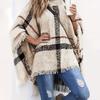 Plus Size Plaid Pattern Knit Sweater, Casual Turtleneck Cape Sleeve Sweater For Fall & Winter, Women's Plus Size Clothing