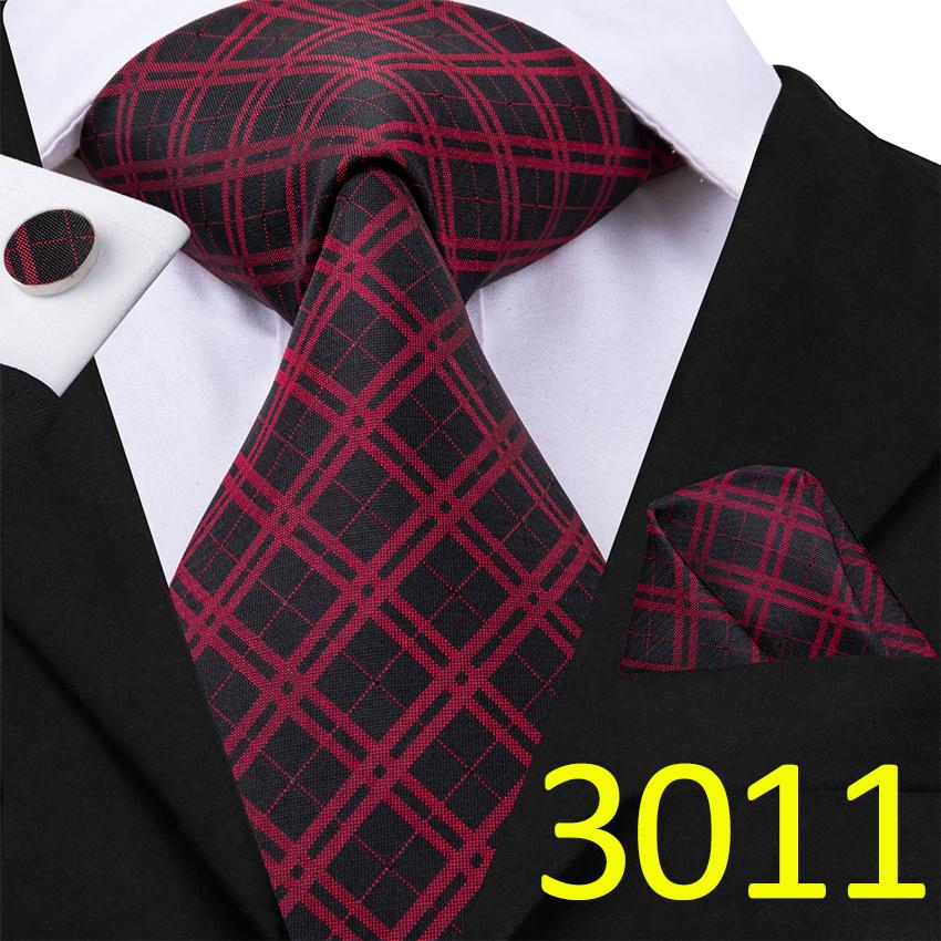 Hi-Tie Plaids&Checks Necktie Handkerchief Cufflinks Set Tartan Necktie for Business Party