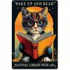 Винтажная кошка с книгой Металлическая картина Настенное искусство Декор библиотеки