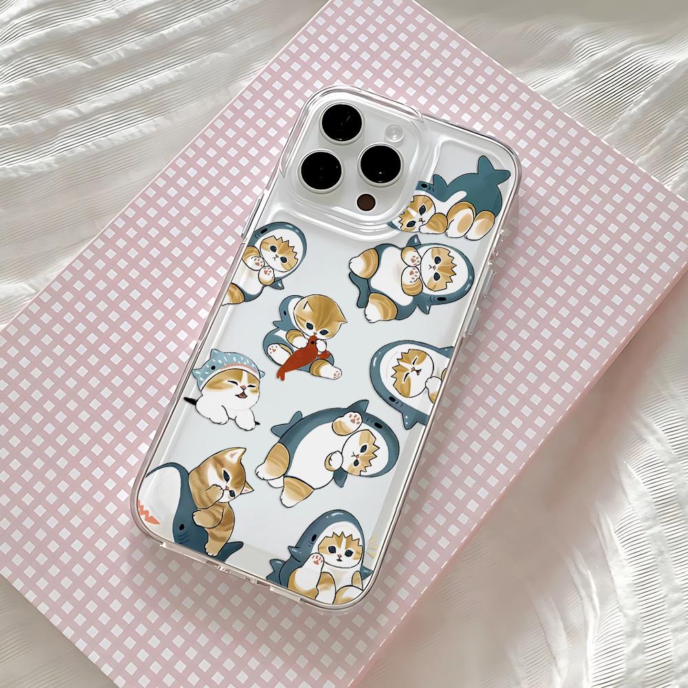 Милый чехол для телефона M-mofusands Кот iPhone 17 16 16e 15 14 13 12 11 Mini Pro Max X XR XSMax 7 8 Air Plus Прозрачная задняя крышка