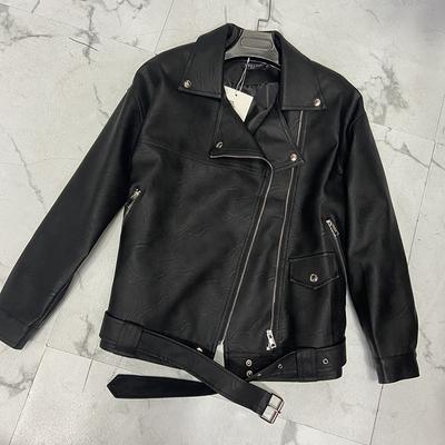 Кожаная куртка женская свободная средней длины, весенне-осенний дизайн, куртка из искусственной кожи для мотоцикла, с длинными рукавами, женская кожаная куртка