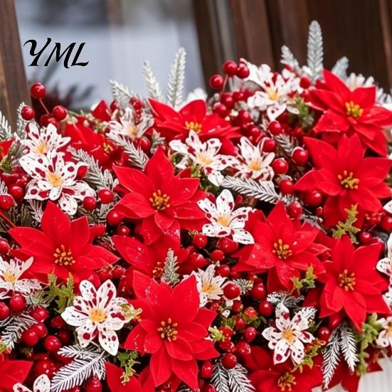 Decorative Plastic Flowers for Table Centerpieces 23Pcs Artificial Poinsettia Flowers, Lifelike Flower Arrangement Home Office Wedding Indoor