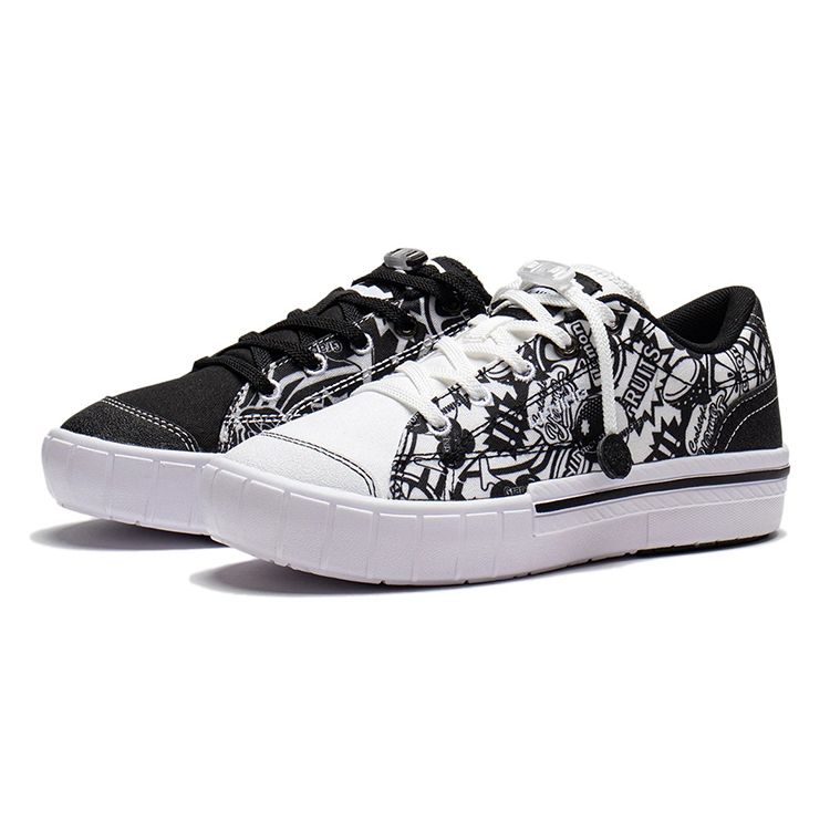 LiNing Youth Smoke Scene Sports Casual Wear Durable Lightweight Breathable Low-Top Skate Shoes Kids Sneakers Black White YKCS048-5