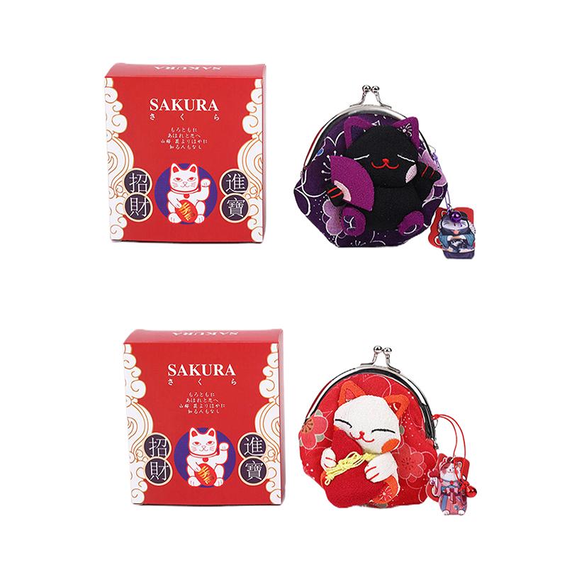Повседневный кошелек для монет в японском стиле Манеки-неко, кукольные кошельки, кошелек-клатч с кошкой удачи, с цветочным принтом, из ПУ, держатель для карт, для улицы