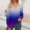 Women's Tops Gradient Printed Long Sleeve Shirt V Neck Casual Loose T-Shirt Autumn Clothing
