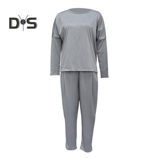 2 Pcs/Set Women Top Pants Suit Round Neck Long Sleeves Solid Color Irregular Sweatshirt Drawstring Elastic Waist Trousers Daily Wear Sport Outfit