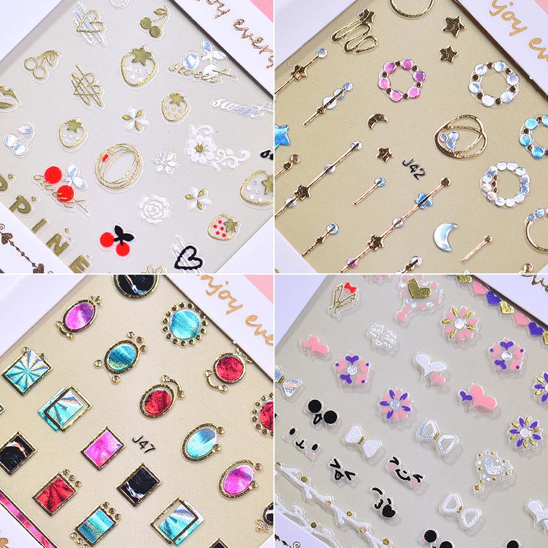 3D Three-dimensional Hot Stamping Nail Decals Star and Moon Sapphire Color Imitation Diamond Self-adhesive Nail Art Sticker DIY Jewelry