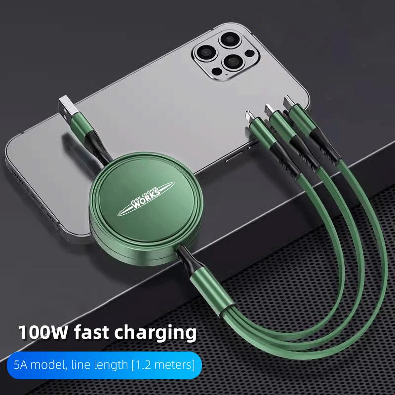 3-in-1 USB Type-C Fast Charger Plug Car Telescopic Data Cable For Mini Cooper JCW Works F54 F55 F56 F57 F60 R50 R52 R53 R55 R56 r2