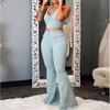 Womens Button Zipper Pocket Jeans Casual Denim Flares Sexy Set Tops Pants Suit