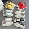 New Breathable Retro Canvas Shoes Women's Silk Satin Round Head Lace-up Dissolving Board Shoes Platform Casual Shoes Women