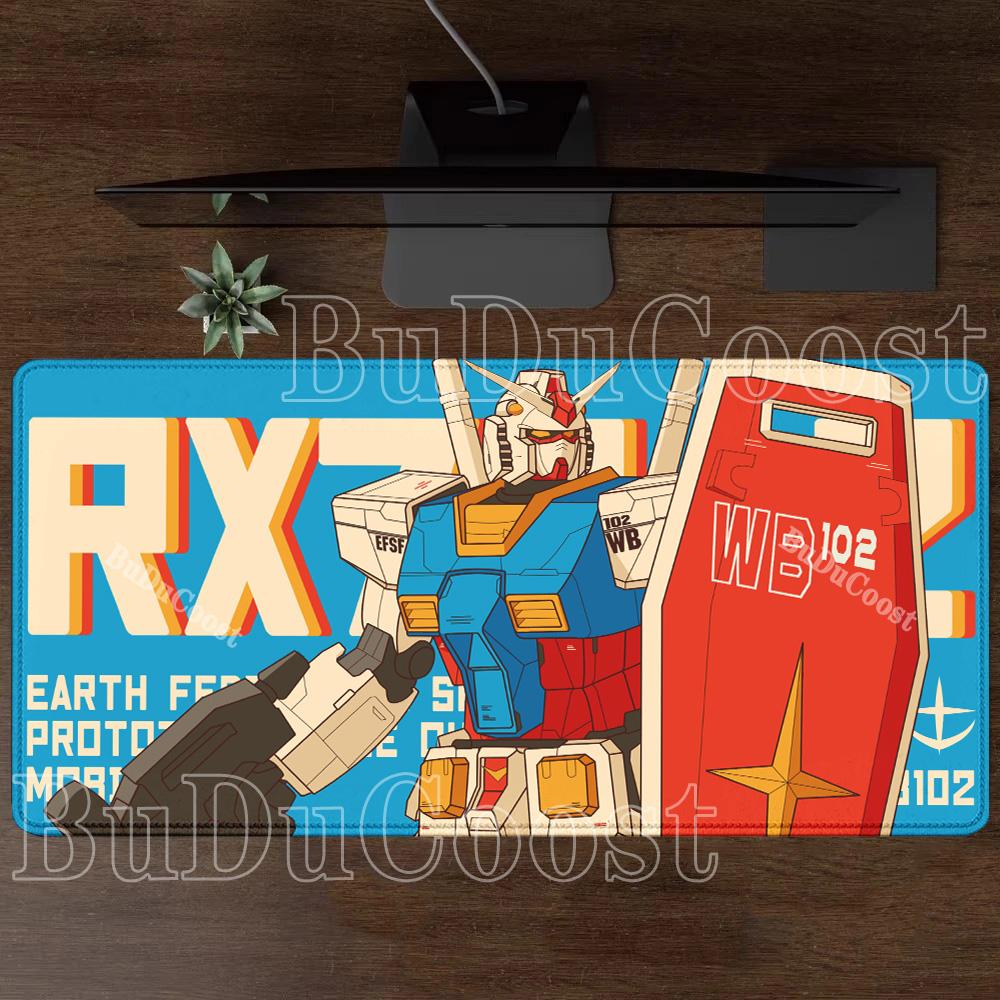 Коврик для мыши Gundam RX-78-2 Аниме Игровой XXL Нескользящий Коврик для мыши ПК Компьютер Клавиатура Офис HD печать оверлок киберспорт Настольный коврик