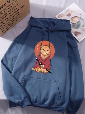 Худи в стиле Харадзюку с принтом кошки, женские зимние флисовые теплые толстовки, повседневные пуловеры с карманом, уличная свободная женская одежда