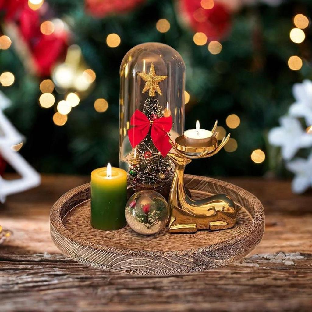 Деревянное сервировочное блюдо Домашний декор 28,5 см Подставка для свечей Поднос Круглый декоративный поднос для еды Фруктов Свечей Шарcuterie Губка