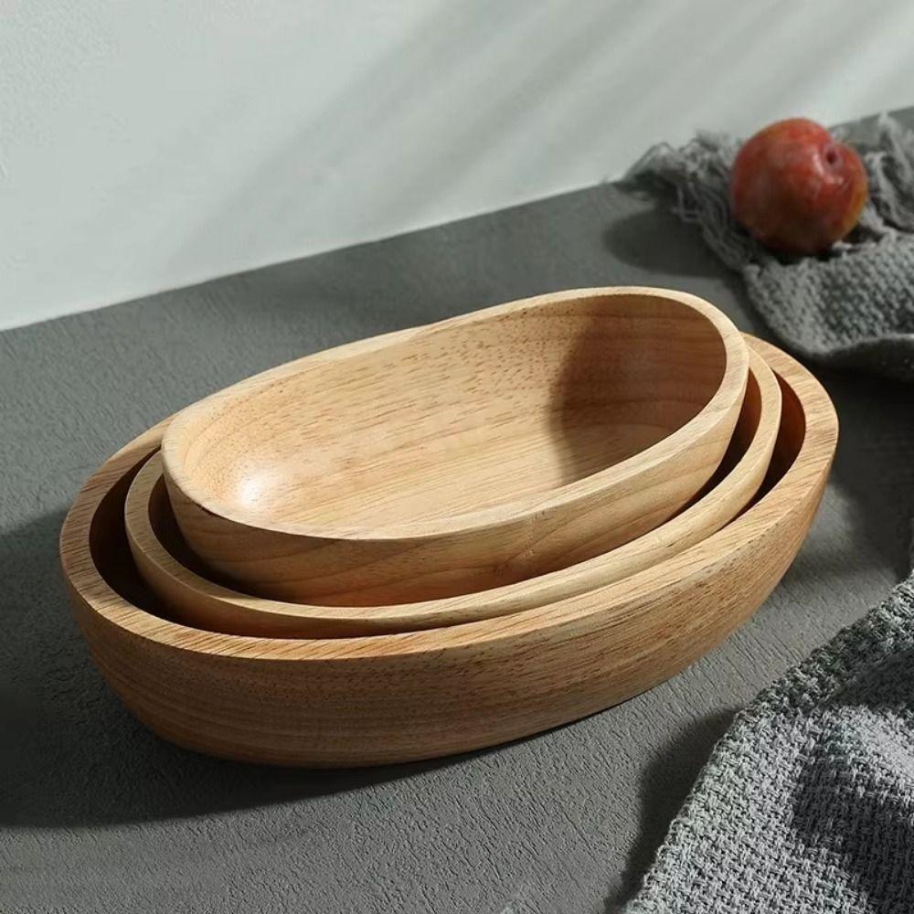 Flat Bottom Japanese Salad Bowl Stackable Fruit Platter Multi-Sized Wooden Tableware Tray Nuts