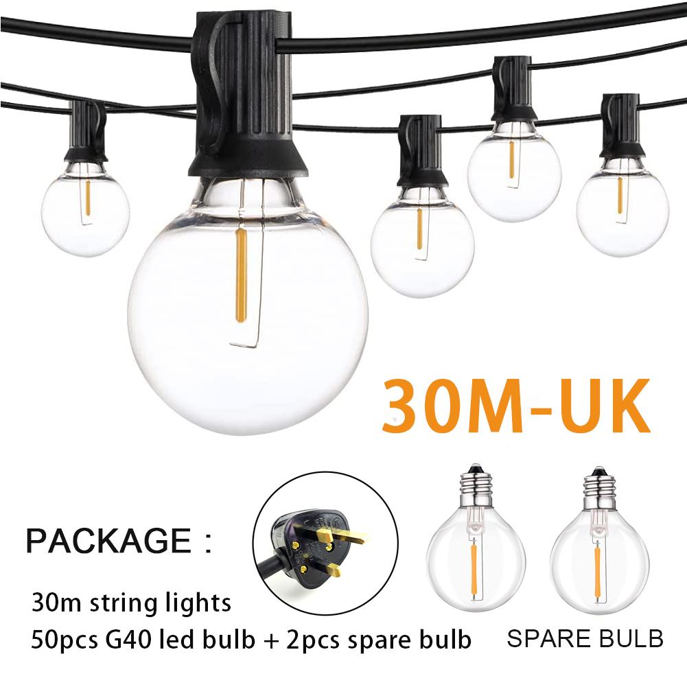 Светодиодная гирлянда 7,6 м/15 м/30 м, лампочки E12 G40, 50 светодиодов, водонепроницаемая, для улицы, сада, свадебного украшения