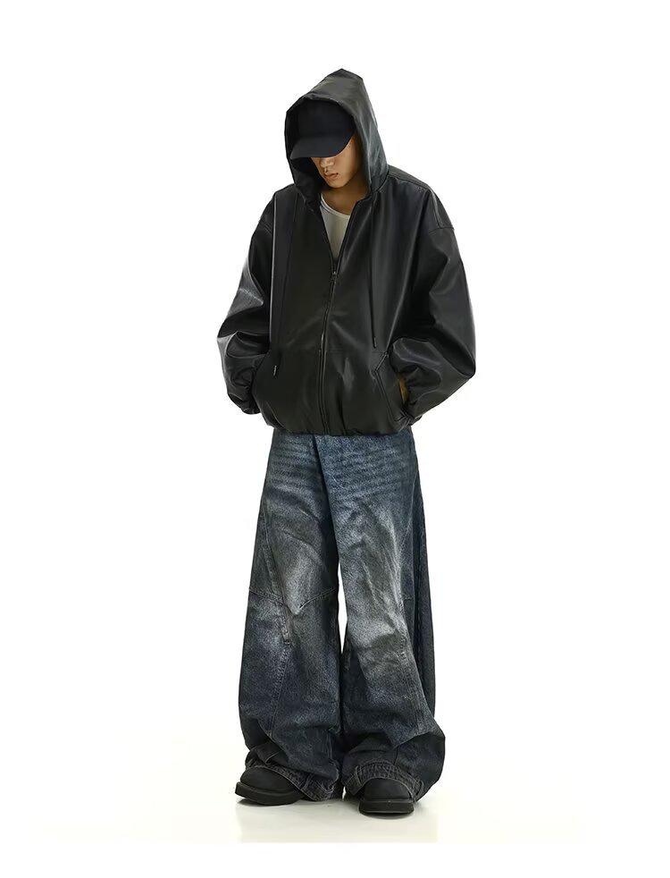 Мужская черная кожаная мотоциклетная куртка с капюшоном - Ветрозащитная, стильный силуэт