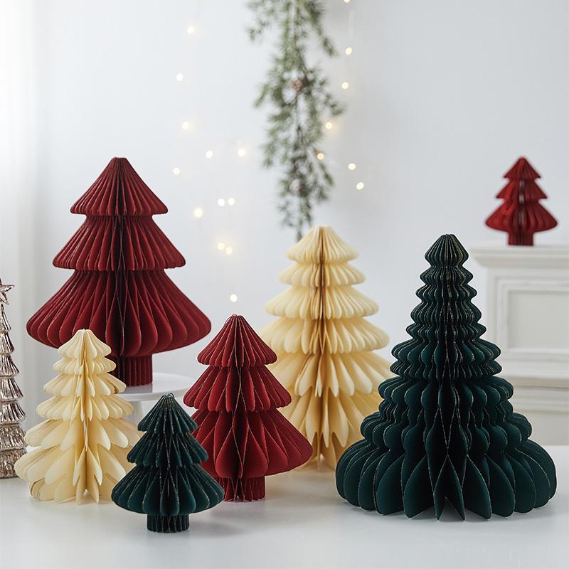Paper Folding Christmas Tree Ornament 3D Honeycomb Christmas Tree New Year Xmas Festive Atmosphere Party Dinner Tabletop Decor